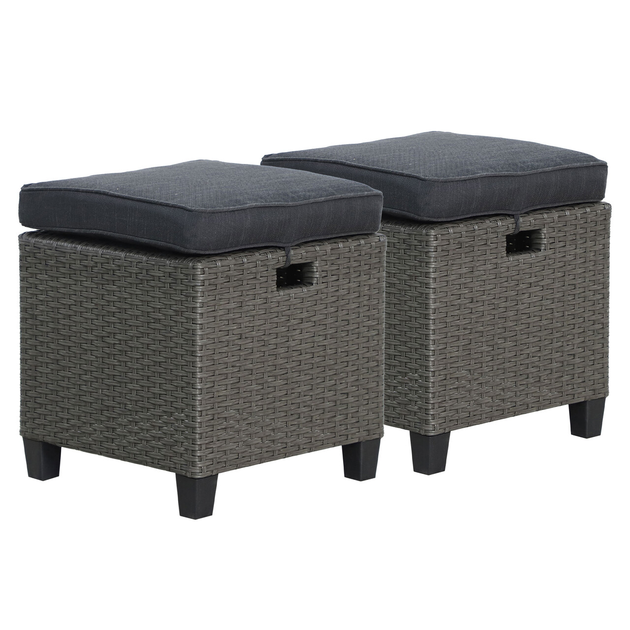 Set 2 taburete pentru gradina/terasa Baxter, 40x40x38 cm, otel/poliester, gri/negru - imagine 3